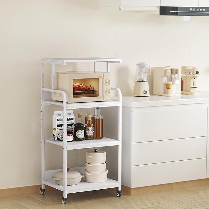 4-Tier White Printer Stand with Wheels, Extra Large Tall Printer Table with Storage Shelf, 4 Tier Printer Cart, Home Printer Stands (White)