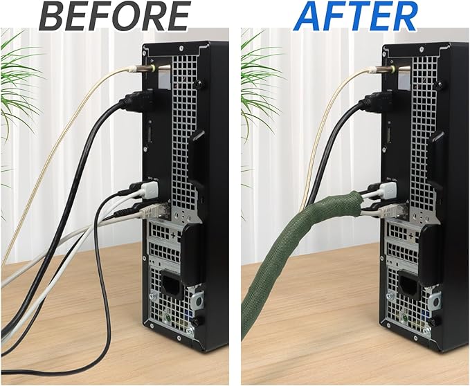 Split Braided Cable Sleeve,Flexible Wire Loom Tubing, Automotive Cord Protector Pet Proof, Cable Management for Computer TV Electric Wires Harness 16ft (Dark Green, 25mm(1")