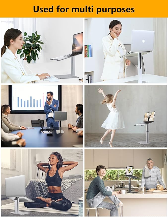 Laptop Stand for Desk, Ergonomic Sitting and Standing Laptop Riser for Notebook MacBook 11-17 Inches,DJ Laptop Stand Adjustable Height from 7-15 Inches Aluminum(Silver)