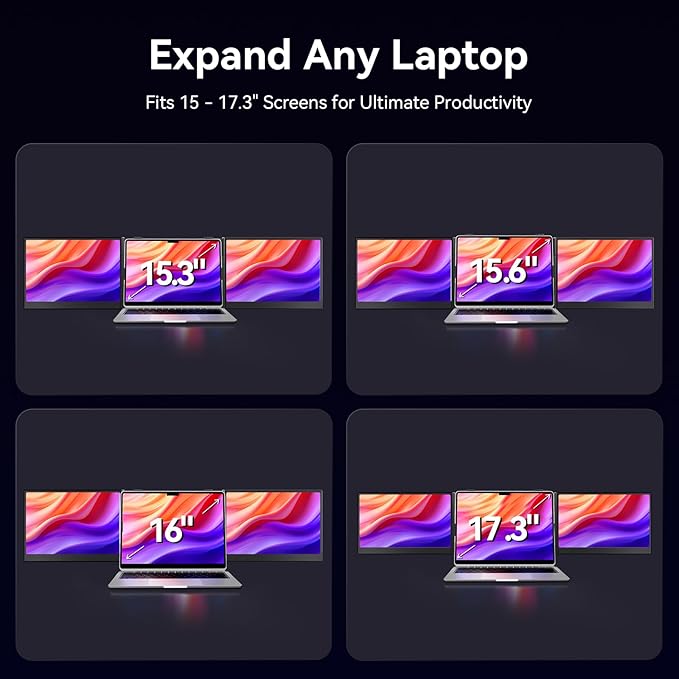15.3" Laptop Triple Screen Extender Portable, One Cable Connection Laptop Monitor FHD 1080P IPS, Ultra Thin Dual Monitor for 13-17" Laptops, Plug & Play Compatiable with Win/Mac/Chrome/Android/Switch