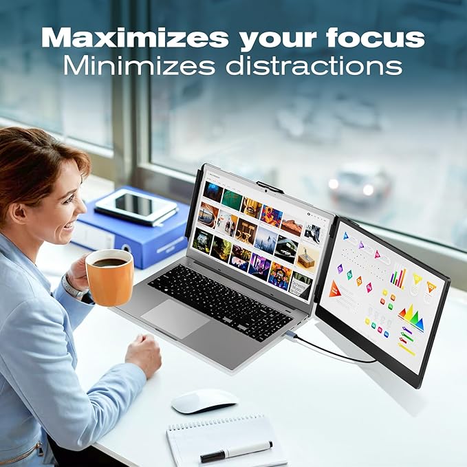 Teamgee 14” Laptop Screen Extender, S1 Dual FHD IPS Portable Monitor for 13–17” Laptops, USB-C/HDMI Plug & Play, Compatible with Windows, macOS & Android, Perfect for Hybrid Work & Travel