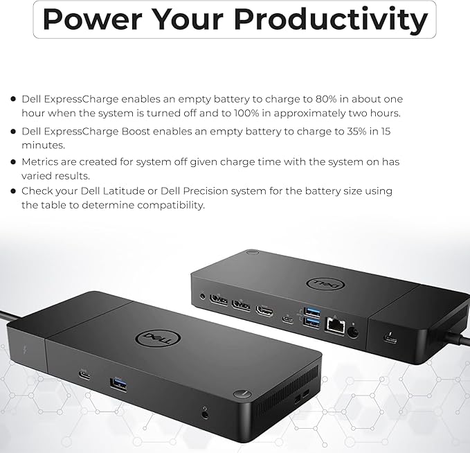 Dell WD19TBS Thunderbolt Docking Station with 180W AC Power Adapter (130W Power Delivery) + HDMI Cable + DisplayPort Cable + USB C to C Cable + Microfiber Cloth Included