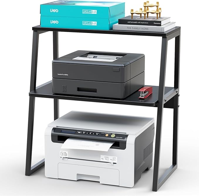 Printer Stand, Desktop Printer Shelf, 3 Tier Desk Shelf for top of Desk, Large Printer Stands Office Organization Shelves for Home Office Printer Fax Book, Black