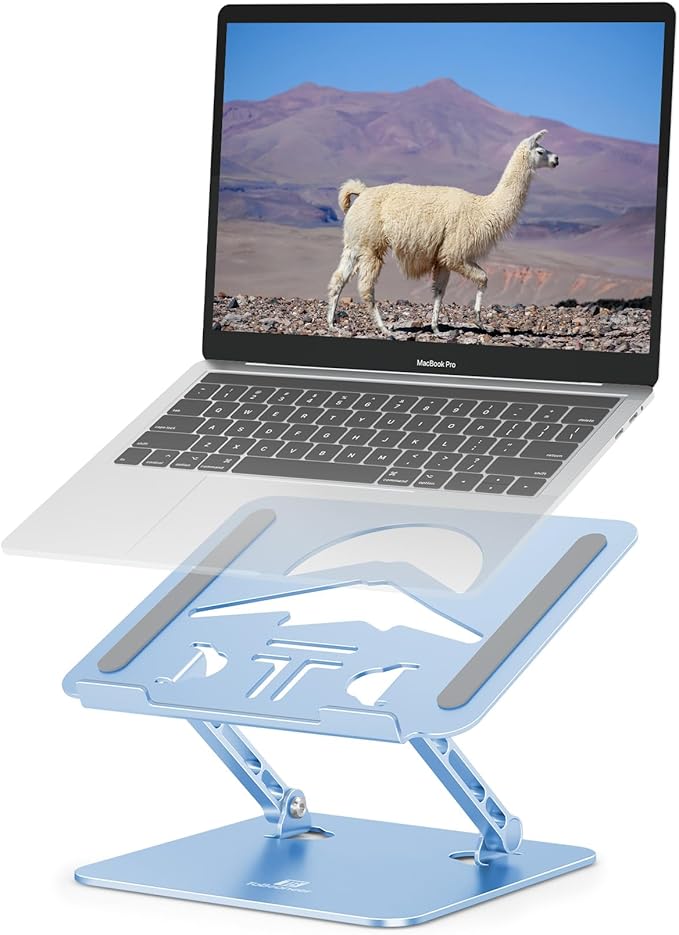 Laptop Stand Adjustable Laptop Holder for Desk, Foldable Laptop Riser Portable Computer Stand Compatible with MacBook, Lenovo, HP and All Laptops up to 15.6 inches Diamond Blue