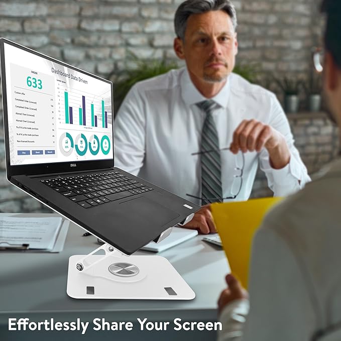 Uncaged Ergonomics Swivel Laptop Stand for Desk, Adjustable Computer iPad Stand for Desk w/ 360 Rotation, Portable Laptop Holder for Home Office Ergonomic Supplies (White)