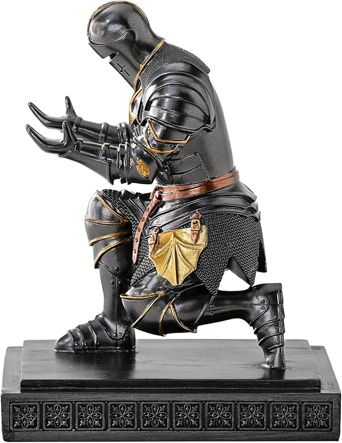 Medieval Armored Warrior Knight Pen Holder Desk Organizers and Accessories Resin Pencil Holder Paperweight as Gift with a Cool Letter Opener for Desk (Iron)