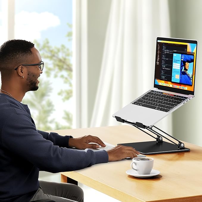 BESIGN LS10 Aluminum Laptop Stand, Ergonomic Adjustable Notebook Tablet Stand, Computer Holder Compatible with Air, Pro, Dell, HP, Lenovo More 10-14" Laptops, Black