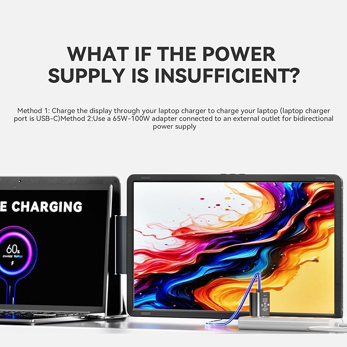 15.6" Laptop Screen Extender, FHD 1080P IPS Screen Extender Portable Monitor for 13.6"-17.3” Laptops, Travel Laptop Screen Extender with USB-C&HDMI, Triple Monitor for Windows, Mac