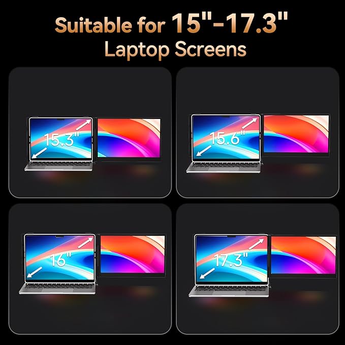 15.3" Laptop Screen Extender, Ultra-thin Portable Monitor FHD 1080P IPS, Dual Screen Extra Travel Monitor for Laptops 13-17" with USB-C/HDMI Port, Plug & Play for Windows/Mac/Android/Switch/PS