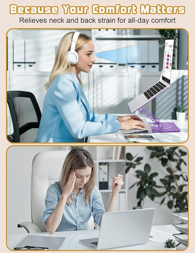 Adjustable Laptop Stand for Desk-360° Rotating Foldable Laptop Holder Ergonomic Laptop Riser for MacBook Pro/Air Dell HP Lenovo Notebook up to 16",Purple
