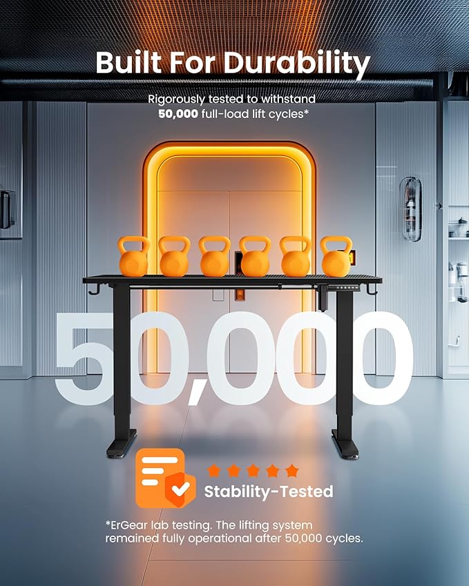 ErGear Height Adjustable Electric Standing Desk, 47.2 x 23.6 Inches Sit Stand up Desk, Memory Computer Home Office Desk with Two-Piece Desktop (Carbon Fiber Black)