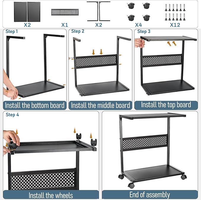 Large PC Stand Computer Tower Stand 2-Tier Metal CPU Holder with Locking Caster Wheels Suitable for Most PC (Black,XL)