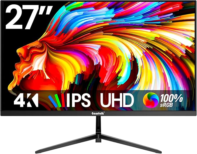 Gawfolk 27 Inch 4K Monitor IPS 60Hz, UHD 3840 x 2160p PC Monitors, Computer Dispaly for Home & Office, Support HDMI & DP, Wall Mount Compatible