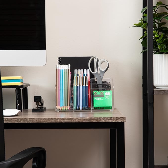 Mind Reader Desktop Organizer, 7-compartment, Office Essentials, Modern, Office, Acrylic, Clear