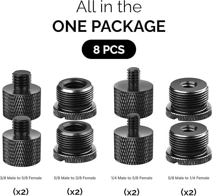 IXTECH Mic Stand Adapter Set 8 pieces Metal Microphone Stand Screw Thread Adapter 5/8 Female to 3/8 Male 3/8 Female to 5/8 Male 5/8 Female to 1/4 Male 1/4 Female to 5/8 Male Tripod Adapter