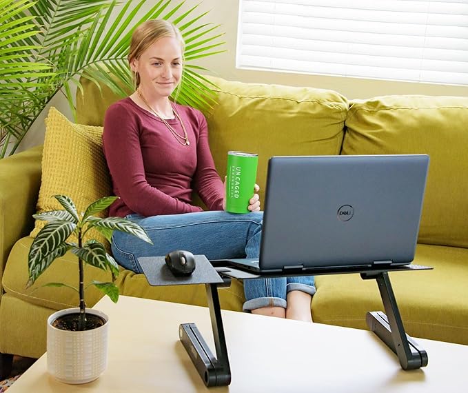 Uncaged Ergonomics WorkEZ Adjustable Laptop Stand for Desk, Laptop Stand Adjustable Height, Foldable Aluminum Cooling Computer Holder & Riser for Desk Bed, Black, XL