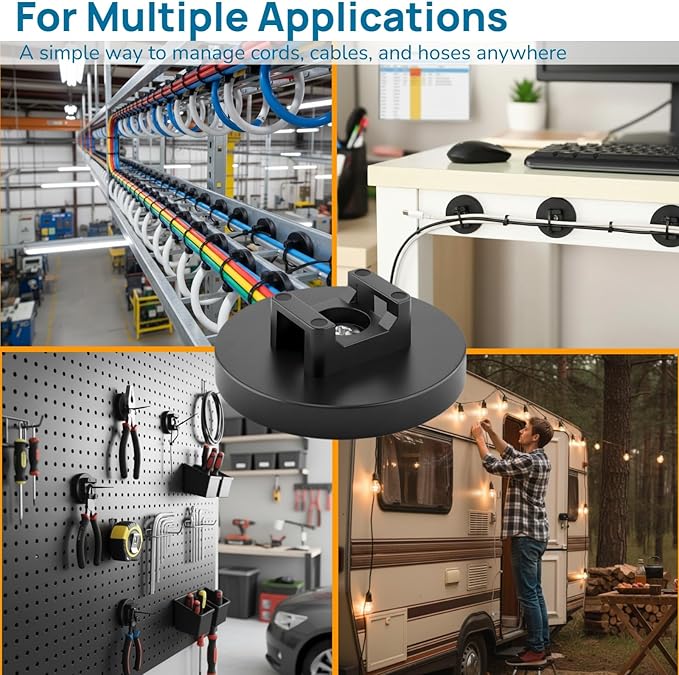 Magnetic Zip Tie Mount Set, 25 Magnetic Cable Tie with 200 Cable Ties, Strong Wire Management Cables Holder, Multipurpose Electrical Cord Holders Organizer (43mm)