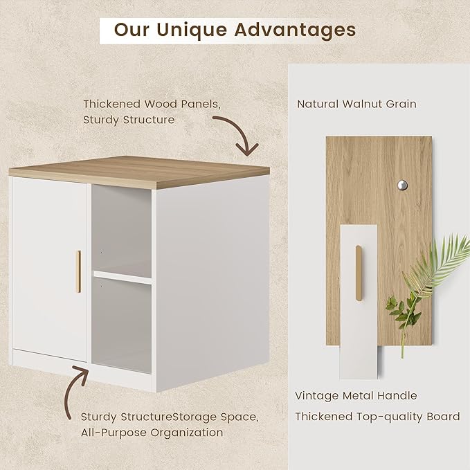 File Cabinet Under Desk Storage Cabinet with Door, Printer Stands with Open Adjustable Shelves, 23" Tall End Side Table for Office, Living Room, and Study, Light Walnut