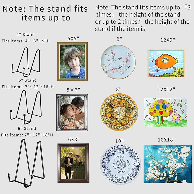 3Pack 6" Plate Stands for Display,Metal Plate Holders Display Stands Can Be Used for Picture Stand,Book Stands for Display,Plate Display Stands,Easel,Photo Frame Stands,Plaque Stands,Desktop Stand