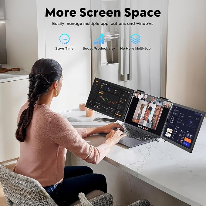 HONGO Laptop Screen Extender -Portable Monitor with Dual Screen 14" -Laptop Monitor Extender Compatible with Windows Mac for Travel Work Fits 14"-16" Laptops