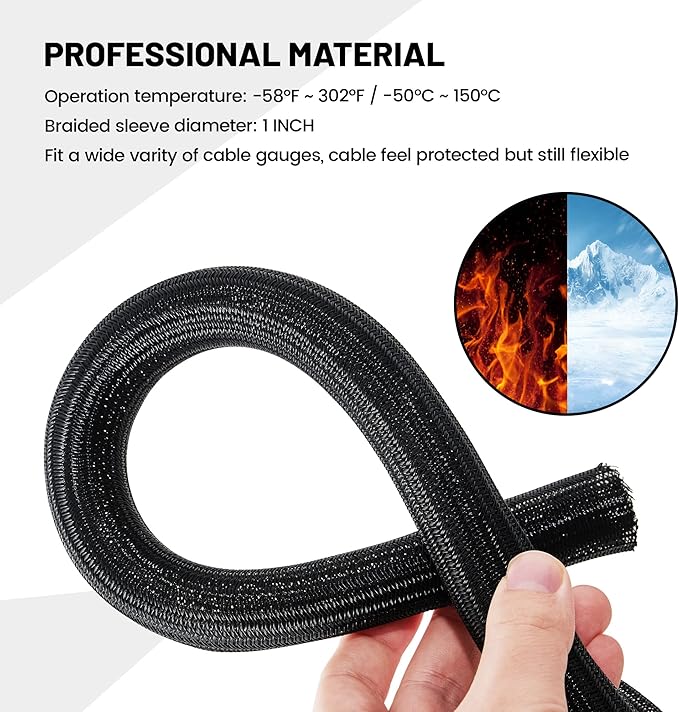 RED WOLF 10 Feet - 3/4" Split Cable Sleeves Cord Management Braided Wire Loom Sleeving Protector Wiring Cable Cover Flexible Self-Wrap for Automotive Home Office Anti-Scratch High-Temperature Black