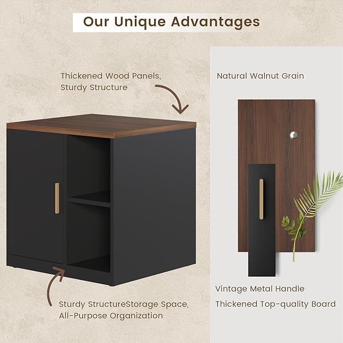 File Cabinet Under Desk Storage Cabinet with Door, Printer Stands with Open Adjustable Shelves, 23" Tall End Side Table for Office, Living Room, and Study, Black Walnut