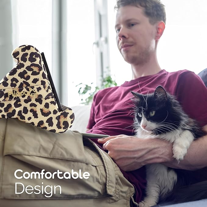 Flippy Original Tablet Pillow Stand & iPad Holder, Gift for Book Lovers & Readers, Multi-Angle Stand with Storage for Lap, Desk & Bed, Compatible with Kindle, Fire, iPad & Samsung, Def Leopard