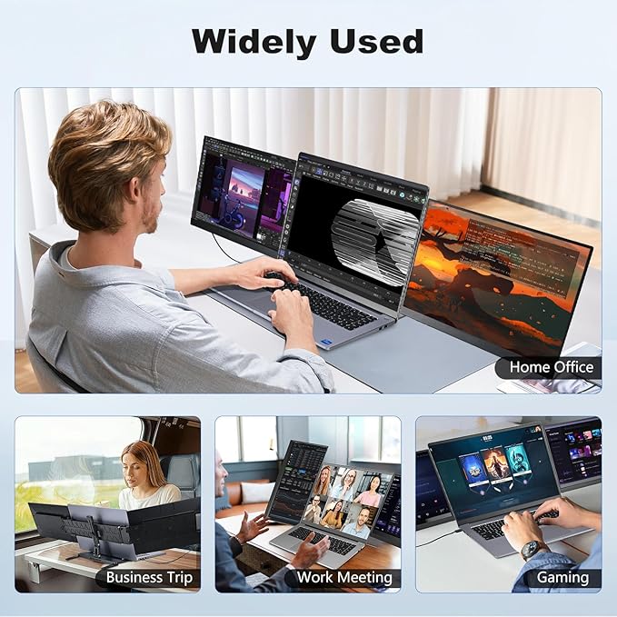 DEPGI 14" Laptop Screen Extender Built-in Cooler, 1200P FHD One Cable Connect Portable Triple Monitor, Dual Screen Monitor Fits 13"-17.3" Laptop with Stand for MacOS/Windows