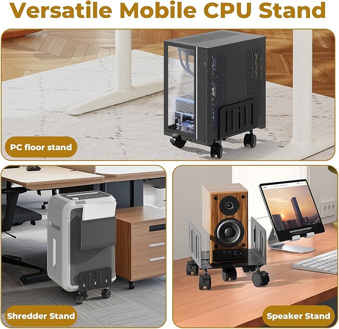 JOY worker Computer Tower Stand, 4.9 to 13.9 inch Wide Adjustable Mobile PC Cart with 5 Wheels, Steel Tower Floor Stand Holds Up to 66 lbs, Rolling Gaming CPU Holder Under Desk, Black