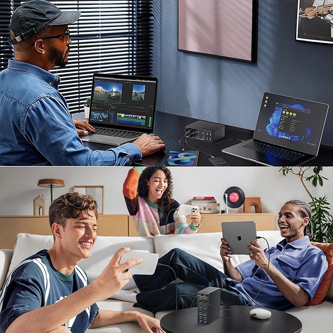 500W USB C Charger Block, 12-Port USB C Charging Station for Multiple Devices, Leather Texture Dual PD 65W Laptop Fast Charger Compatible with MacBook Pro/Air, iPad, iPhone,Galaxy and More, Black