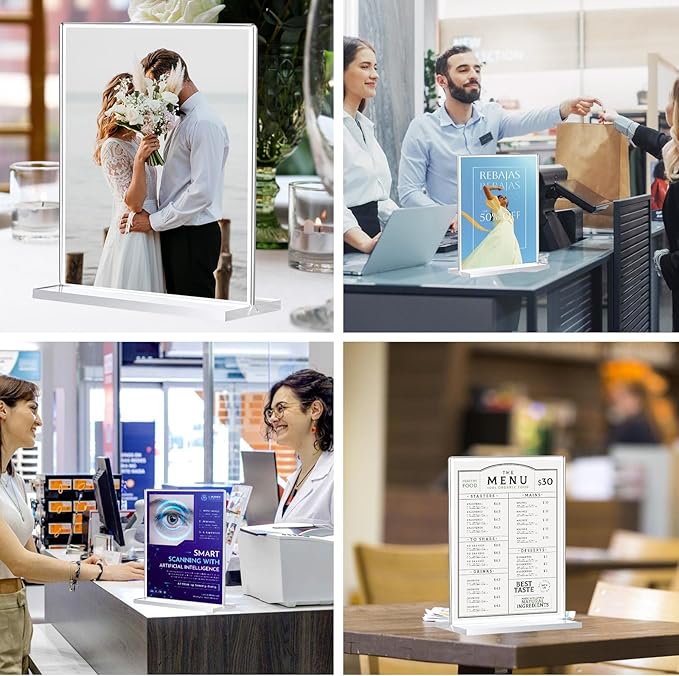 6 Pack Acrylic Sign Holder 8.5 x 11, Double-Sided Clear Sign Holder Plastic Stands for Display, T Shape Acrylic Table Sign Stands for Office Store Restaurants Wedding Party Decoration