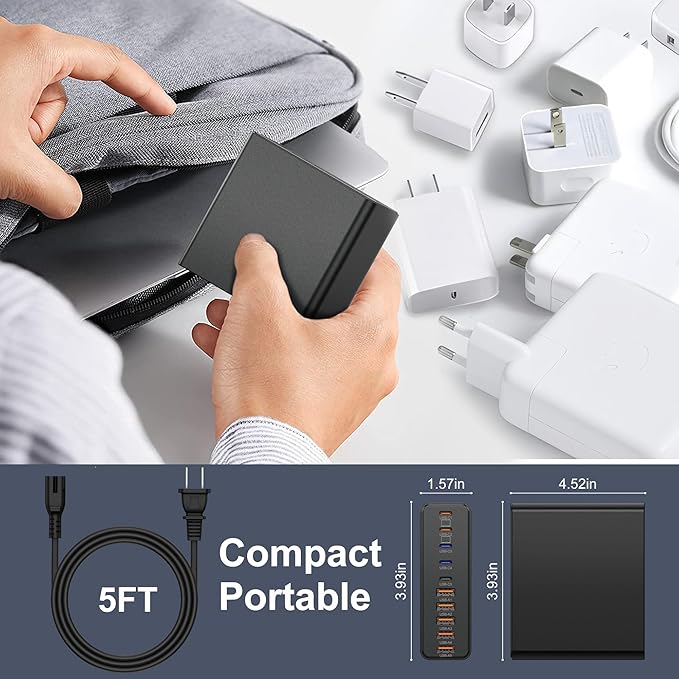 750W USB C Charger Block,10-Port Charging Station GaN Fast Charging Type C & USB A Wall Charger Adapter for MacBook Pro/Air,iPhone,iPad,Dell XPS,Samsung Galaxy (Bright Black)