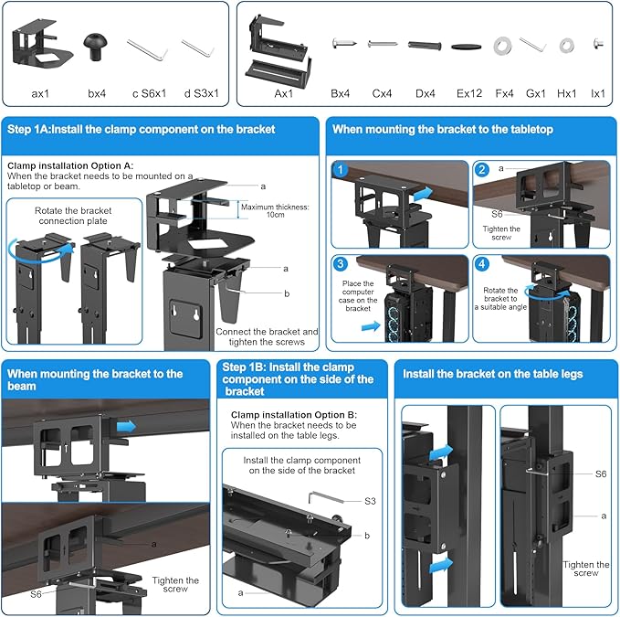 Suptek Clamp-on Desk or Desk Leg PC Mount,Adjustable Height and Width,CPU Under Desk Table Beam PC Mount Bracket Computer Tower Wall and Under Counter Holder
