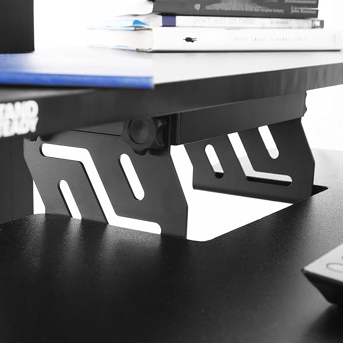 Stand Steady Techtonic Electric Standing Desk Converter wIth Dual Monitor Mount, 2 Screen Support, Quiet Sit-Stand Desk with Button Control, Keyboard Tray, Ideal for Gaming & Computer Work (Black)