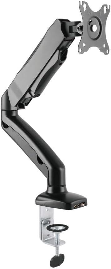 Rocelco Premium Desk Computer Monitor Mount with USB 2.0 and Audio Port - Fits Single 13" - 27" LED LCD Flat Screen - Pneumatic Full Motion Assist Adjustable Arm - Grommet and C Clamp - Black (R MA1)