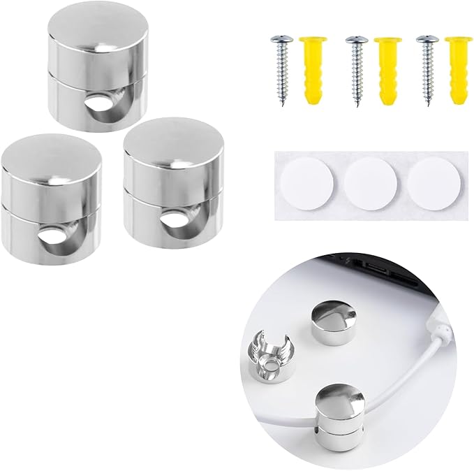 3 Sets Charger Cord Holder, Silver Metal Adhesive Cable Management Clips,Adjustable Cable Anchor Holders,Wire Organizer for Desk, Wall, Home, Office