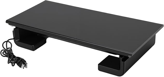 Computer Stand with USB Hub, 4 Port ABS USB 2.0 Ergonomic Desk Riser & Anti Slip Shelf, for Computer Displays Laptops Printers