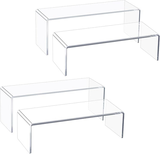 Acrylic Display Riser Stand,4Pcs 12'' Length Tier Display Stands, Thickened to 0.2''(5mm) Acrylic Shelf Risers for Perfume Display,Risers for Buffet Table,Cupcake Stand,Pop Figurines,Tumbler,Food