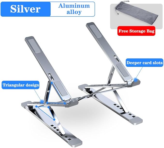 Adjustable Laptop Stand for Desk Portable Notebook Stand Aluminum Computer Holder for Desk Compatible with Lenovo，MacBook Air Pro, Dell XPS, HP，All 10-17.3‘’ Laptops-Silver