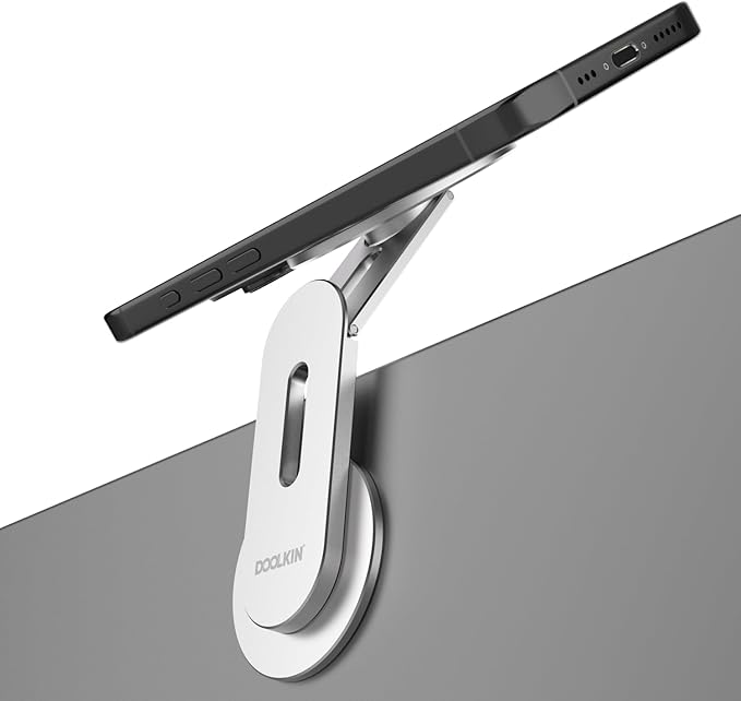 Doolkin® Pizo Mount 2, Laptop Phone Holder, Adjustable Laptop Stand, Foldable Laptop Side Mount Clip, Slim Portable Smartphone Stand, Computer Monitor Expansion Bracket, Magnetic Phone Mount