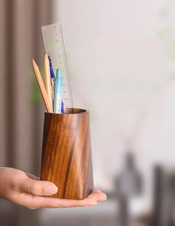 Solid Black Walnut Pen Cup Holder, 3x3x4.7in | Durable Whole Piece Wooden Desktop Organizer for Pens & Pencils, Ideal Office Desk Supplies for Home and Workplace