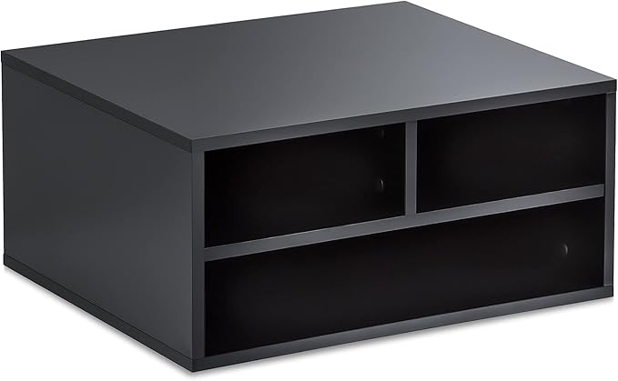 FITUEYES Large Printer Stands with 3 Storage Compartments, Desktop Paper Organizer Shelf for Home Office, 2-Tier Printer Riser, Black, 18.9" L x 15.7" W x 8.7" H