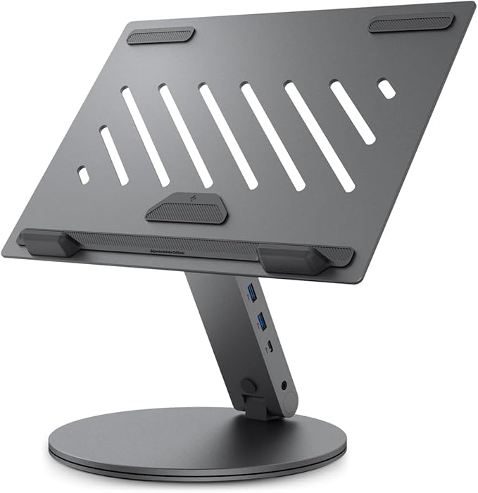 Spigen ArcDock Laptop Stand with 6 in 1 Hub USB-A 3.0, USB-C 3.0, PD 100W, 4K 60Hz HDMI Universal Adjustable Folding Laptop Dock with 360 Rotating Base - Space Grey