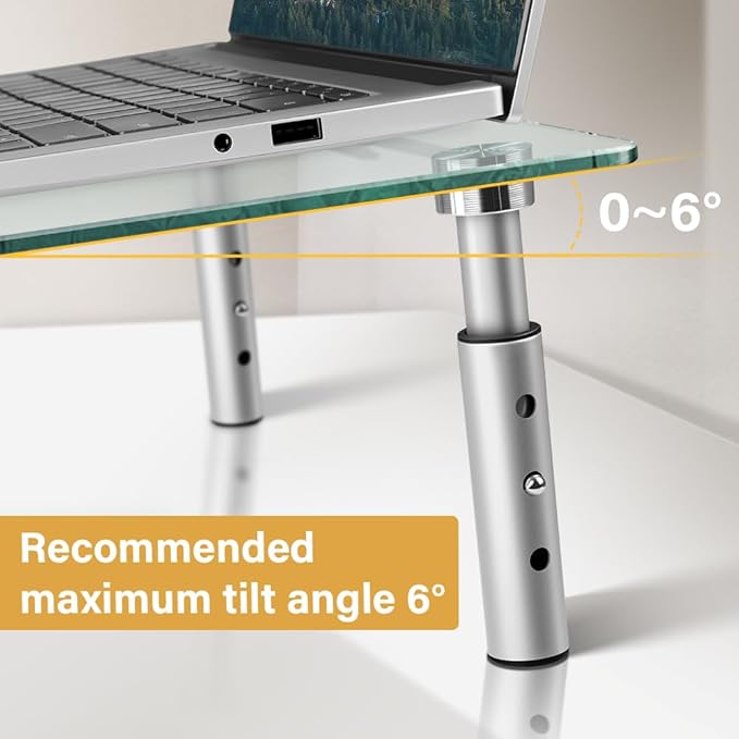 Clear Glass Desk Stand 2 Pack Computer Monitor Riser with Height Adjustable Multi Media Monitor Stand Desktop Flat for Laptop TV Computer