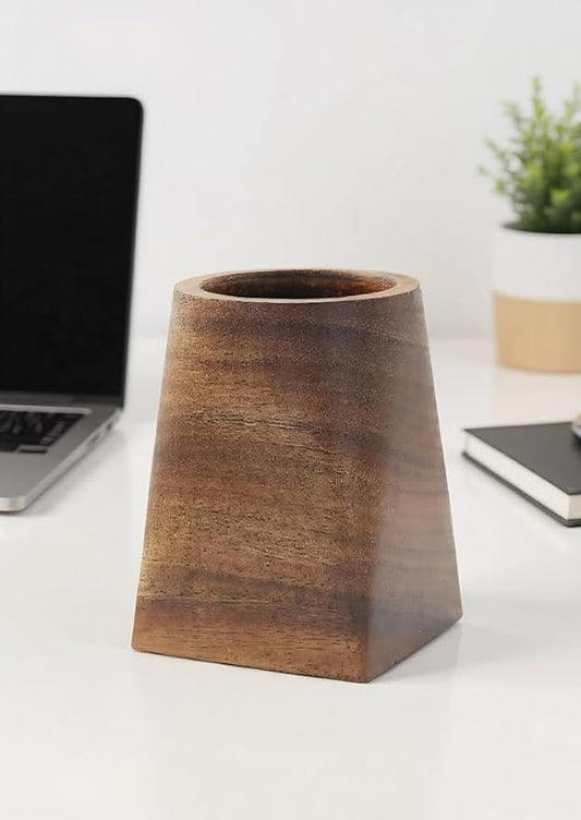 Solid Black Walnut Pen Cup Holder, 3x3x4.7in | Durable Whole Piece Wooden Desktop Organizer for Pens & Pencils, Ideal Office Desk Supplies for Home and Workplace