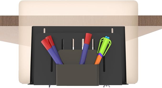 JINGCHENGMEI Desk Side Storage Organizer, Steel Under Desk Laptop Mount, Depth Adjustable Hanging File Organizer, Drilling Laptop Storage Holder with Magnetic Pen Holder for Office or Home