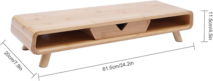 Monitor Stand,Bamboo Monitor Stand Riser with Drawer,Desk Shelf for PC Computer Monitor, Laptops, Printer, Speakers,No Assembly Required,Ergonomic Height