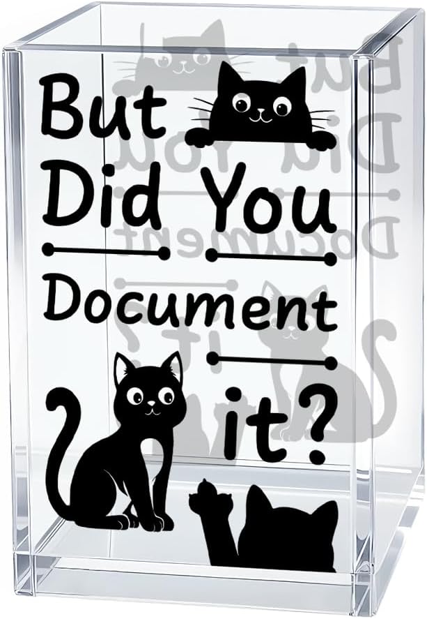 But Did You Document It Acrylic Cosmetic Organizer Pen Holder, Black Cats Acrylic Desk Holder Cup for Pen Pencil, Humorous Office Gifts for Black Cats Lover Coworker Mentor Behavior Analyst