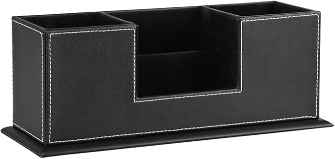 KINGFOM Office Supplies Desk Organizer PU Leather Storage Box 4 Divided Compartments for Pen Business Card Remote Control Mobile Phone Cosmetics Collection Holder (Black)
