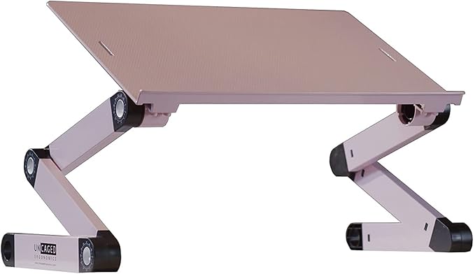Uncaged Ergonomics WorkEZ Adjustable Laptop Stand for Desk, Laptop Stand Adjustable Height, Foldable Aluminum Cooling Computer Holder & Riser for Desk Bed, Pink